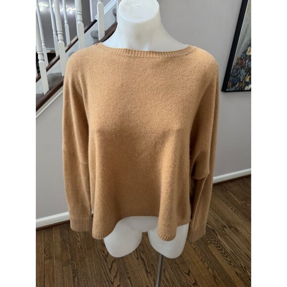 Minnie Rose Boyfriend Cropped 100% Cashmere Sweater Camel Size XS/S - Picture 1 of 2